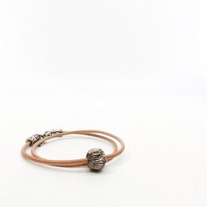 King Baby Brown Double Wrap Leather Cord Bracelet Feather Bead Fine Silver .925